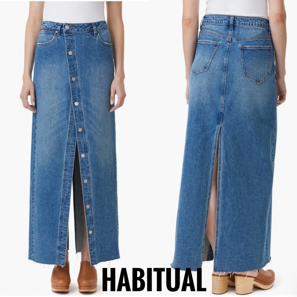 BNWT Habitual Women's Asymmetric Button-Up Denim Maxi Skirt size 6/28